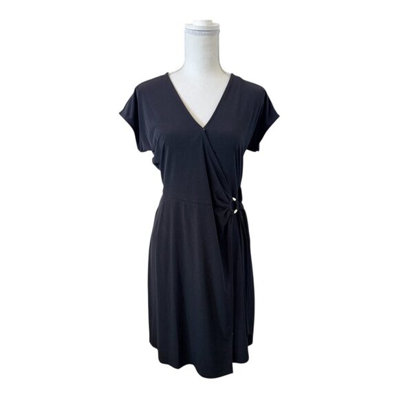 NWT Michael Kors Faux Wrap Dress Women's Size Medium Black V-Neckline - Picture 1 of 12